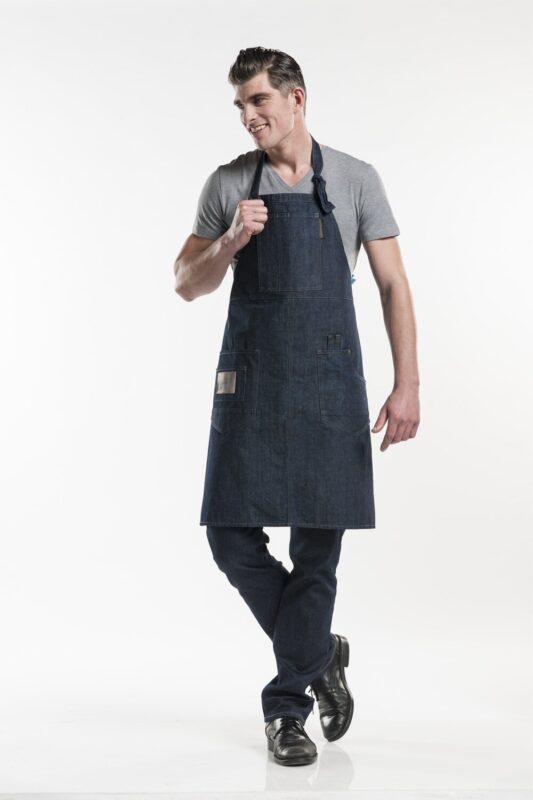 Tablier à bavette en jean, blue denim