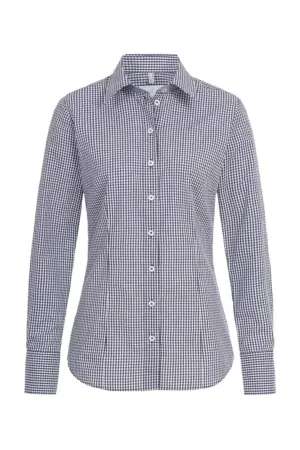 Damen-Bluse Langarm, Vichykaro dunkel