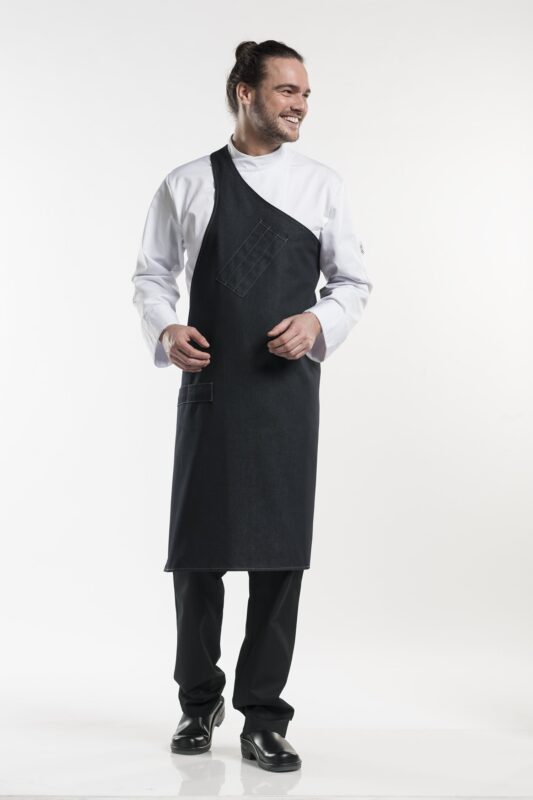 Tablier à bavette, black denim