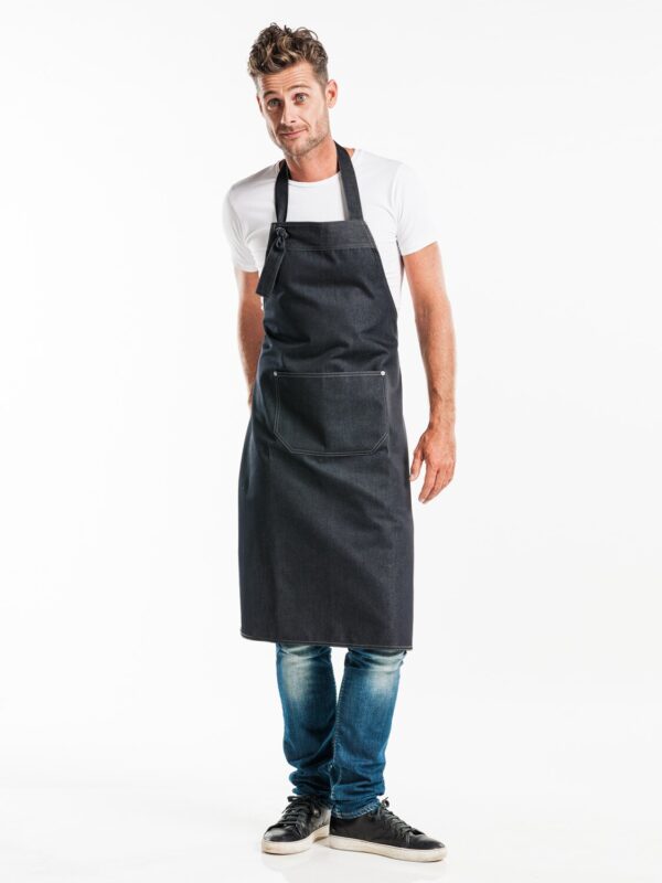 Tablier à bavette, black denim