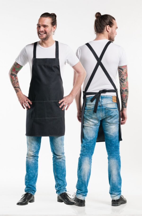 Tablier à bavette, black denim